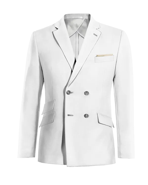 White linen unlined double-breasted blazer.