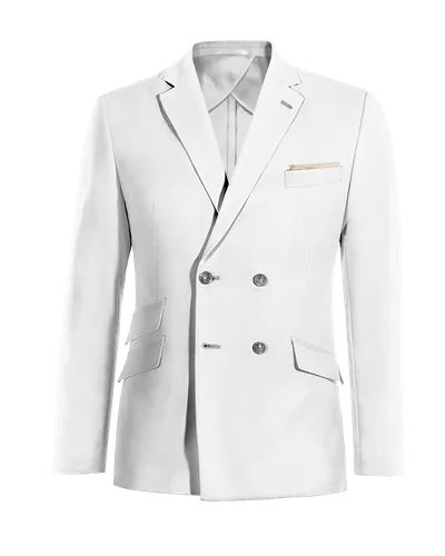 White linen unlined double-breasted blazer.