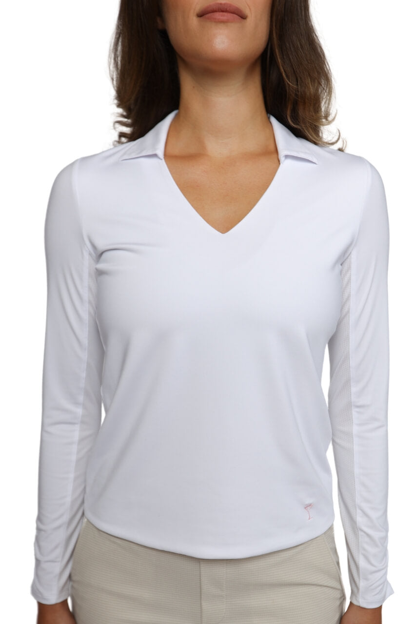 White Long Sleeve Lisa Sport Polo Shirt