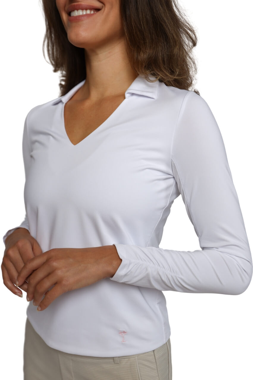 White Long Sleeve Lisa Sport Polo Shirt