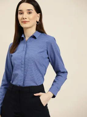 Blue Checks Slim Fit Formal Shirt for Women in Pure Cotton