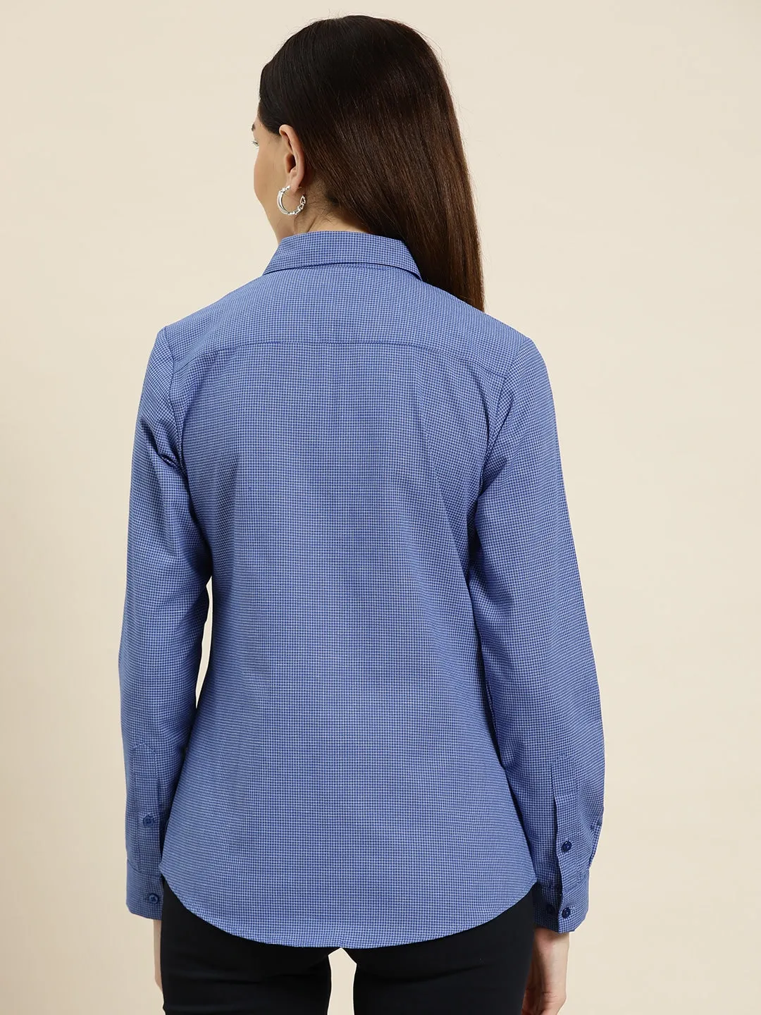 Blue Checks Slim Fit Formal Shirt for Women in Pure Cotton