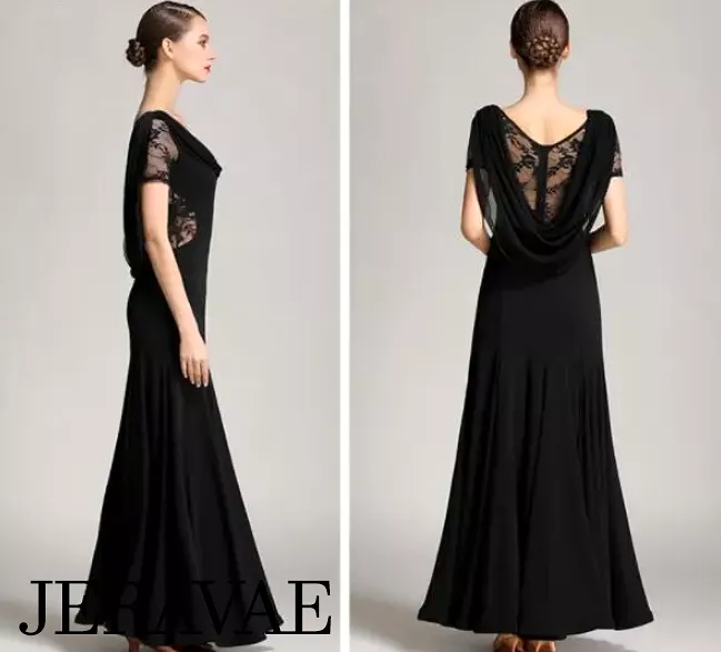 Women's Ballroom Dance Dress with Short Lace Sleeves and Draped Mesh Neckline (PRA 1079) - Sale - Best Price